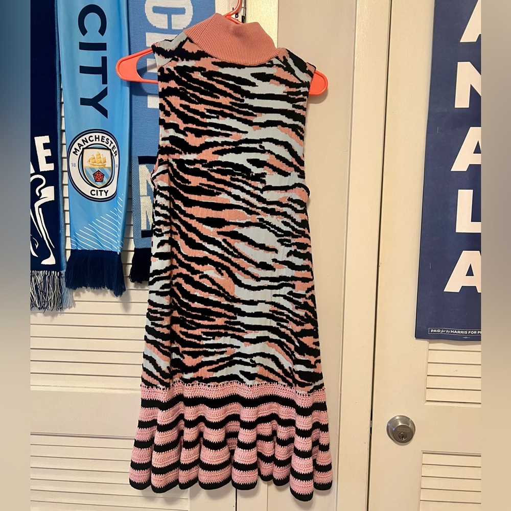 KENZO X H&M Pink/Black/Blue Tiger Knit Turtleneck Mini Dress